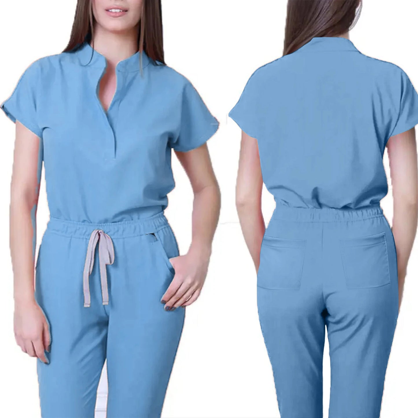 Nurse Jumpsuit Stand Collar Short Sleeve Medical Uniform Workwear