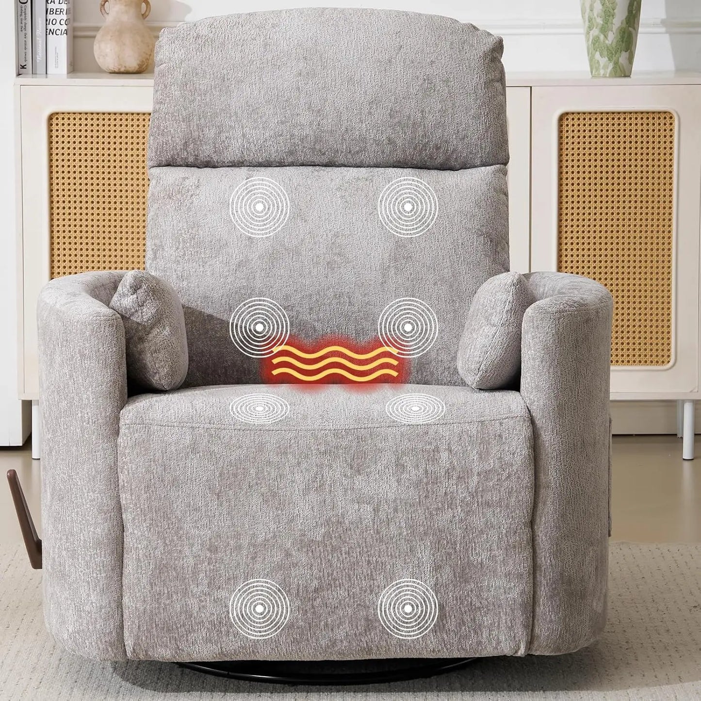 Swivel Rocker Recliner With Massage And Heat Adjustable Headrest Manual