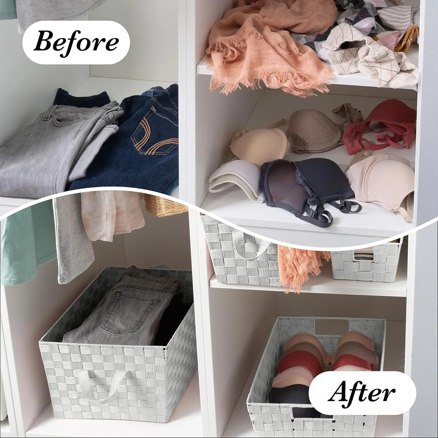 Woven Storage Basket Set With Handles For Home Organization