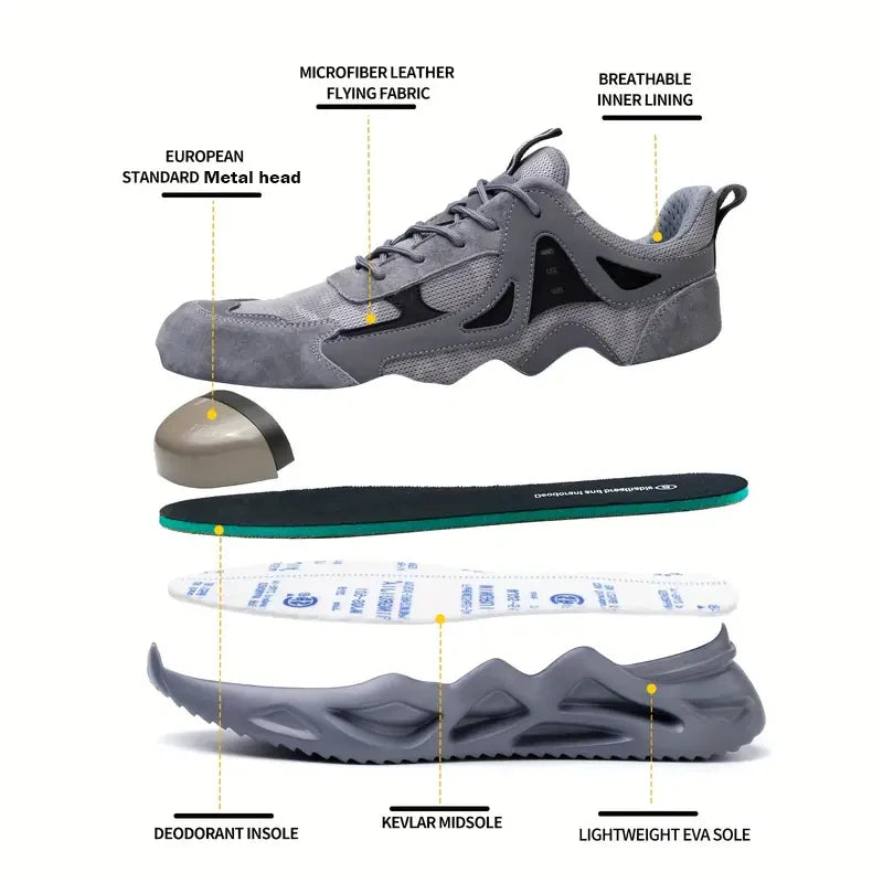 Men's Comfortable Soft-Soled Puncture Resistant Metal-Toe Work Shoes