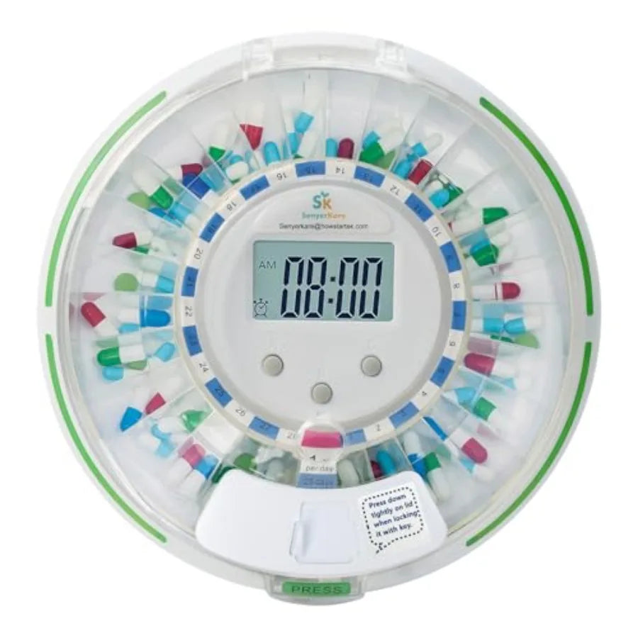 Automatic Pill Dispenser With Safety Lock And Alarm Light