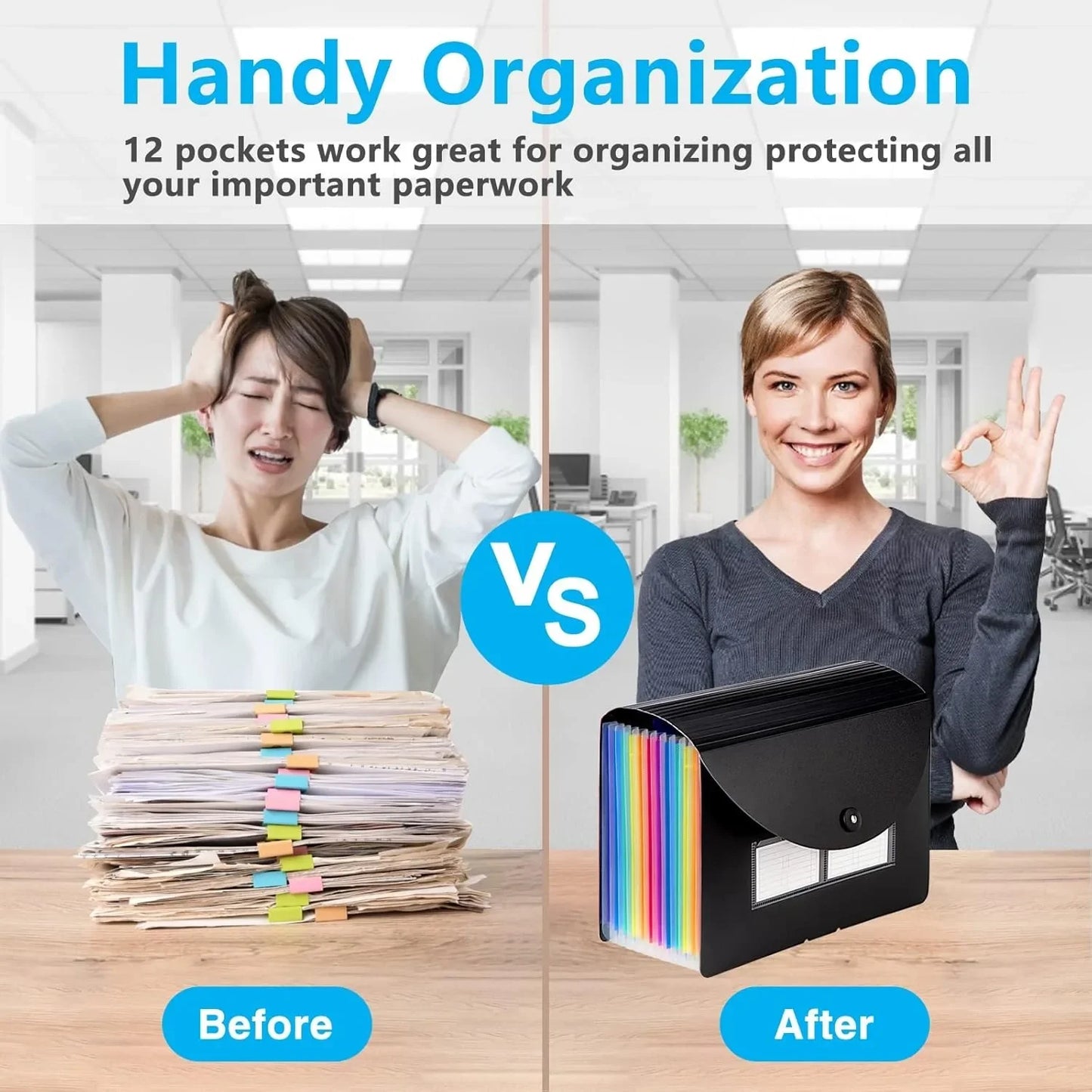 Accordion File Organizer With 12 Pockets