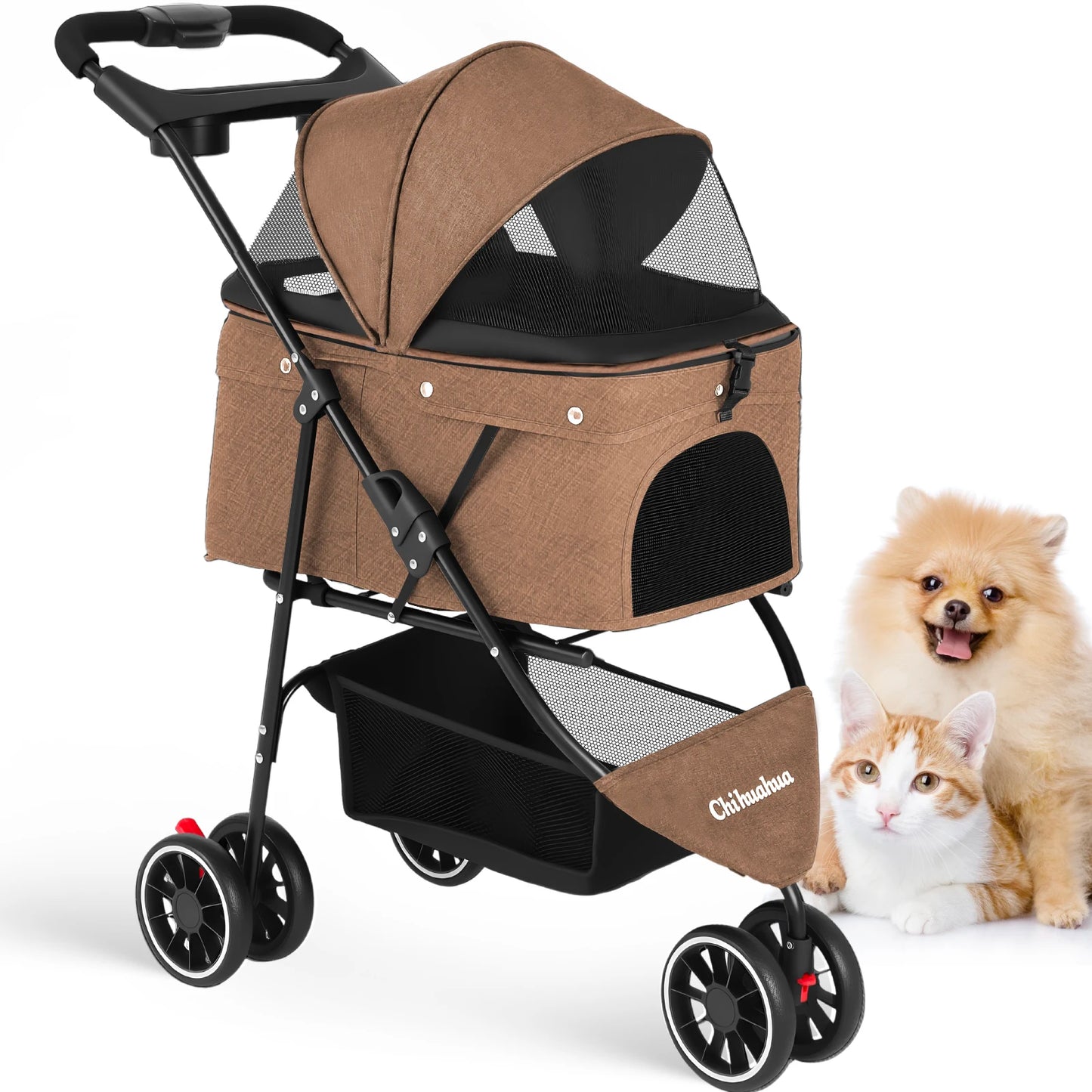 Chihuahua Pet Stroller For Small And Medium Dogs 3-Wheel Foldable