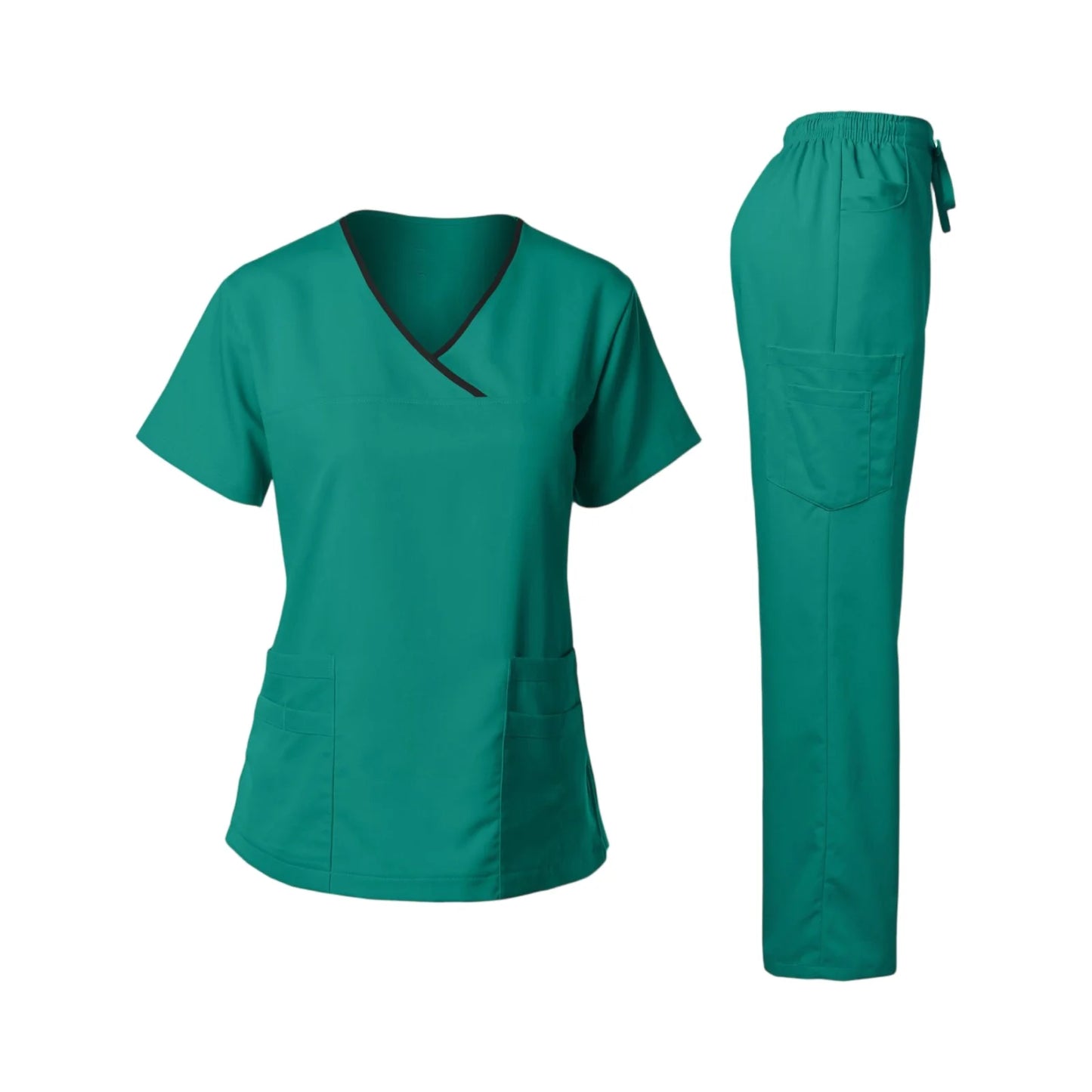 Nurse Scrub Set V-Neck Short Sleeve Multi-Pocket Pants