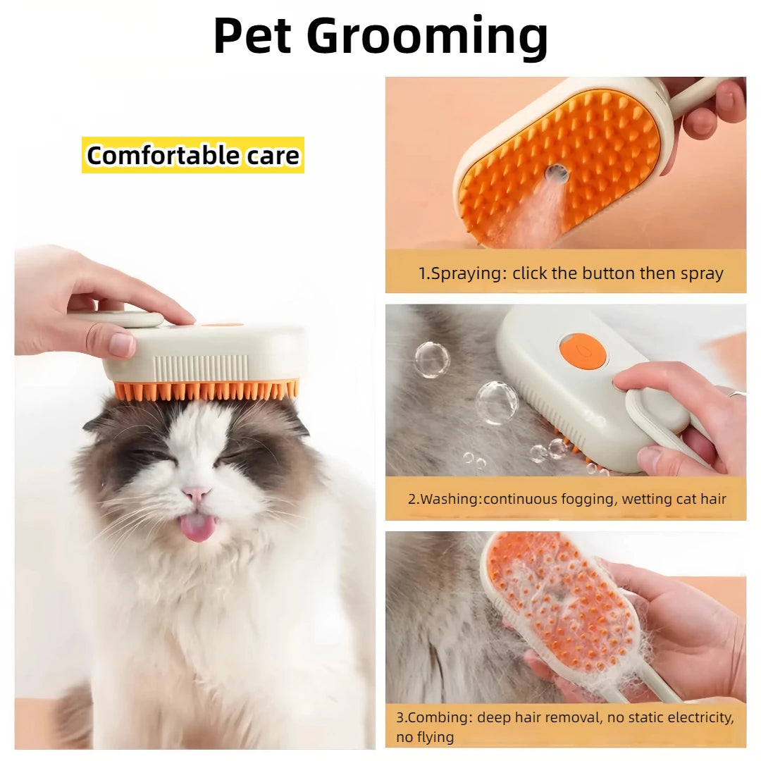 3 In 1 Electric Pet Hair Brush Steam Spray Groomer