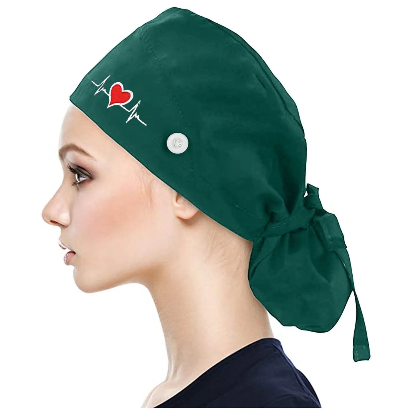 Eillysevens Scrub Cap With Buttons Bouffant Print Sweatband Unisex Hat