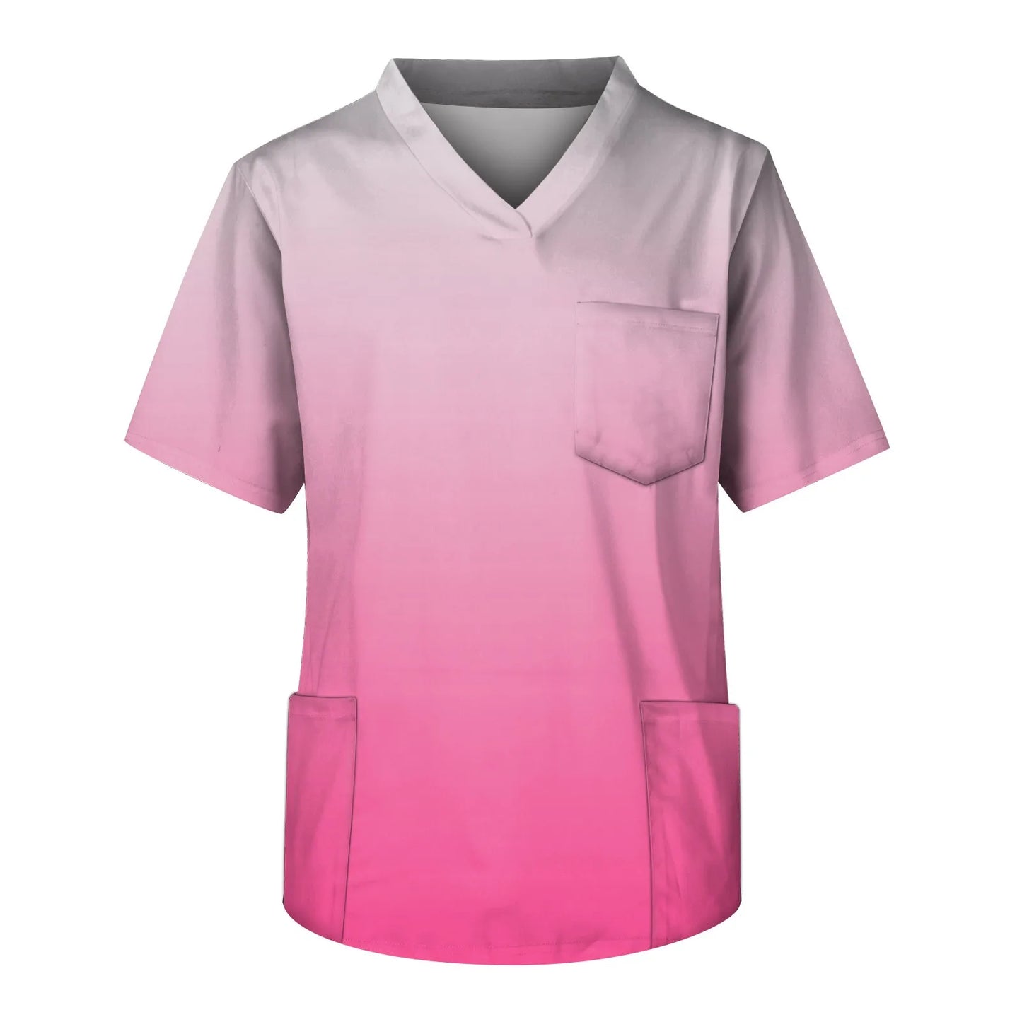 Eillysevens Nurse Uniform Top Gradient Print V Neck Chest Pocket Breathable