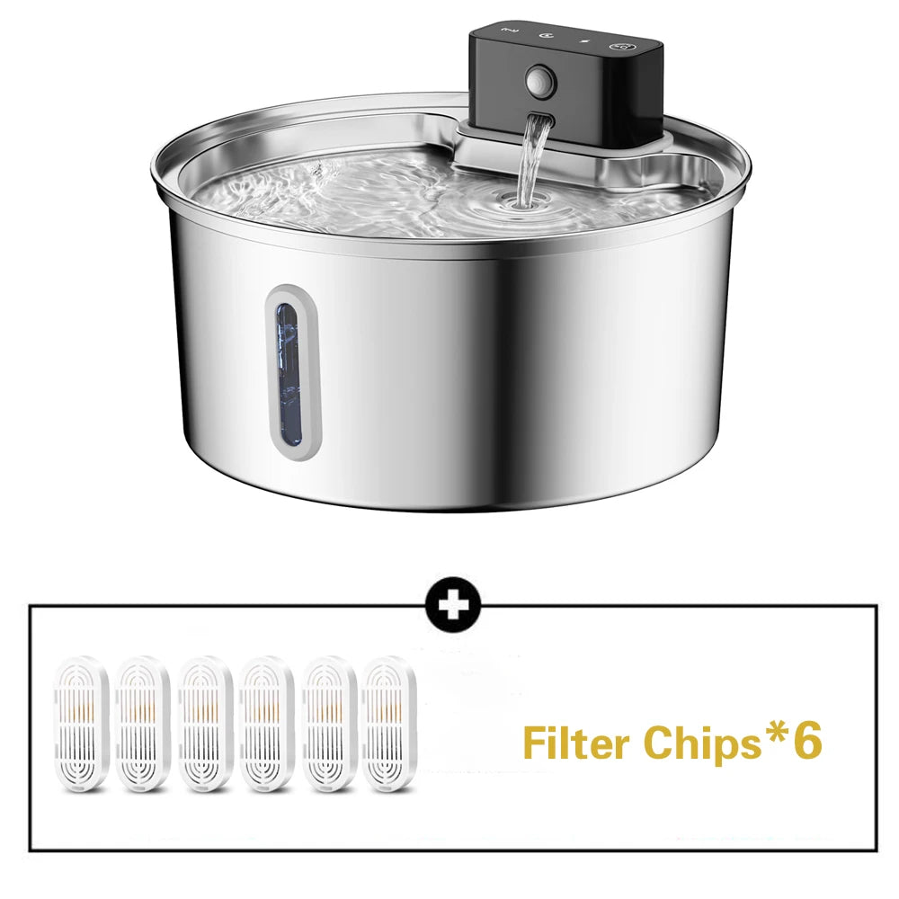 Wireless Stainless Steel Pet Water Fountain 3.2L Motion Sensor