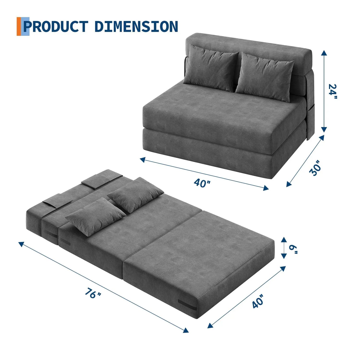 HobbyLane 4-in-1 Folding Sofa Bed Convertible Sleeper Loveseat Couch
