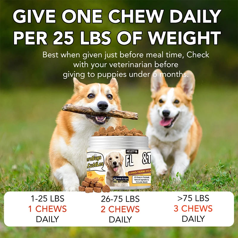 Natural Dog Flea and Tick Chewables for Itch Relief and Skin Repair