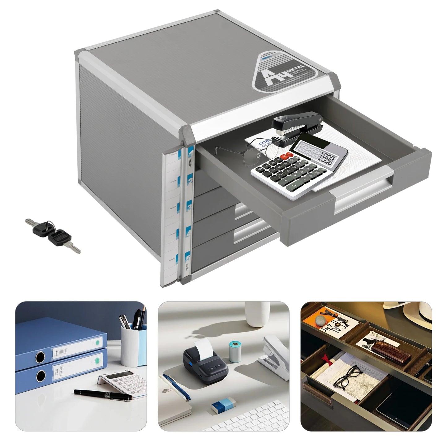 Five Drawer Locking File Organizer Document Storage Cabinet Aluminum Alloy