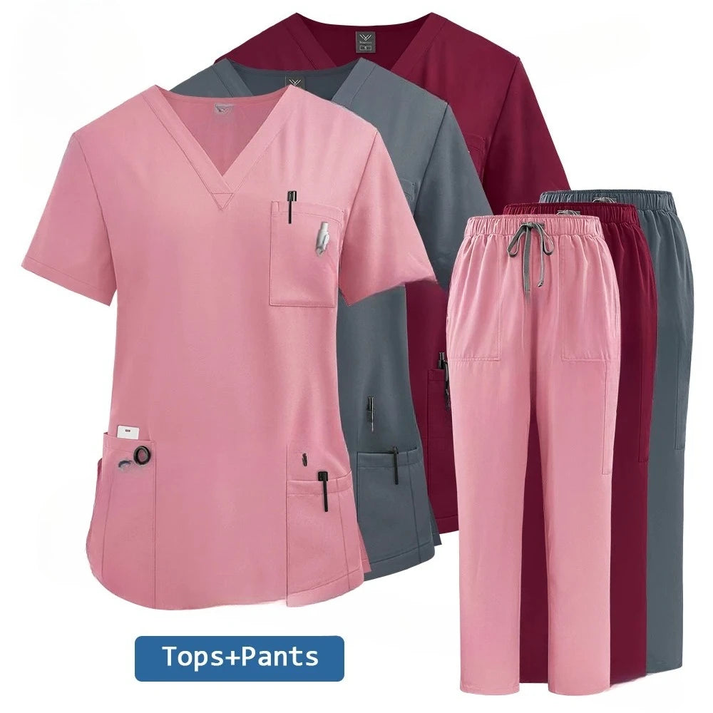 Medical Scrubs Set For Women Nurse Uniform Unisex Lab Coat