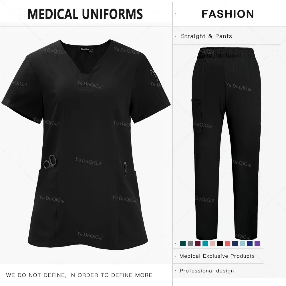 Unisex Nursing Scrubs Sets Medical Uniforms Doctor Nurse Tops Pants