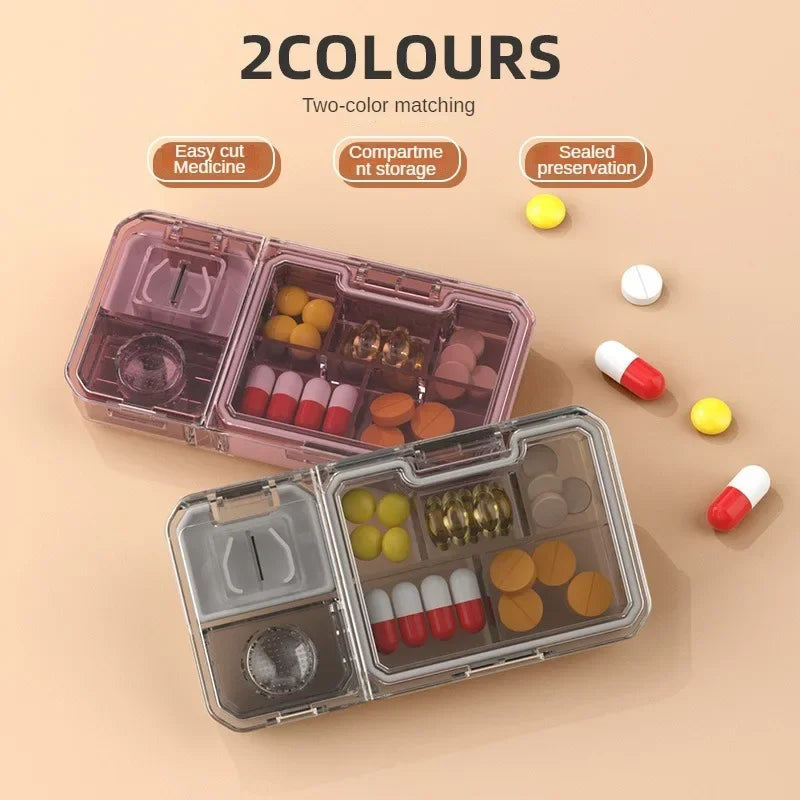 Multifunctional Portable Pill Box Organizer And Cutter With Invisible Storage