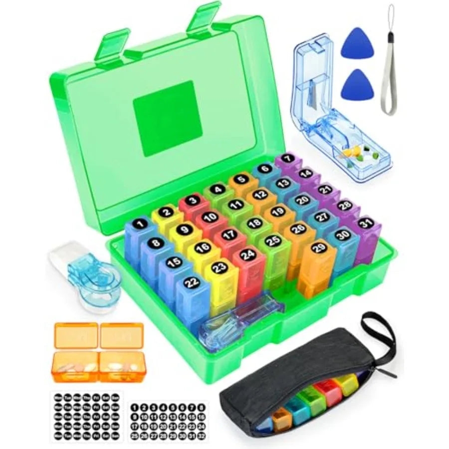 Monthly Pill Organizer Twice Daily With Pill Cutter Travel Bag