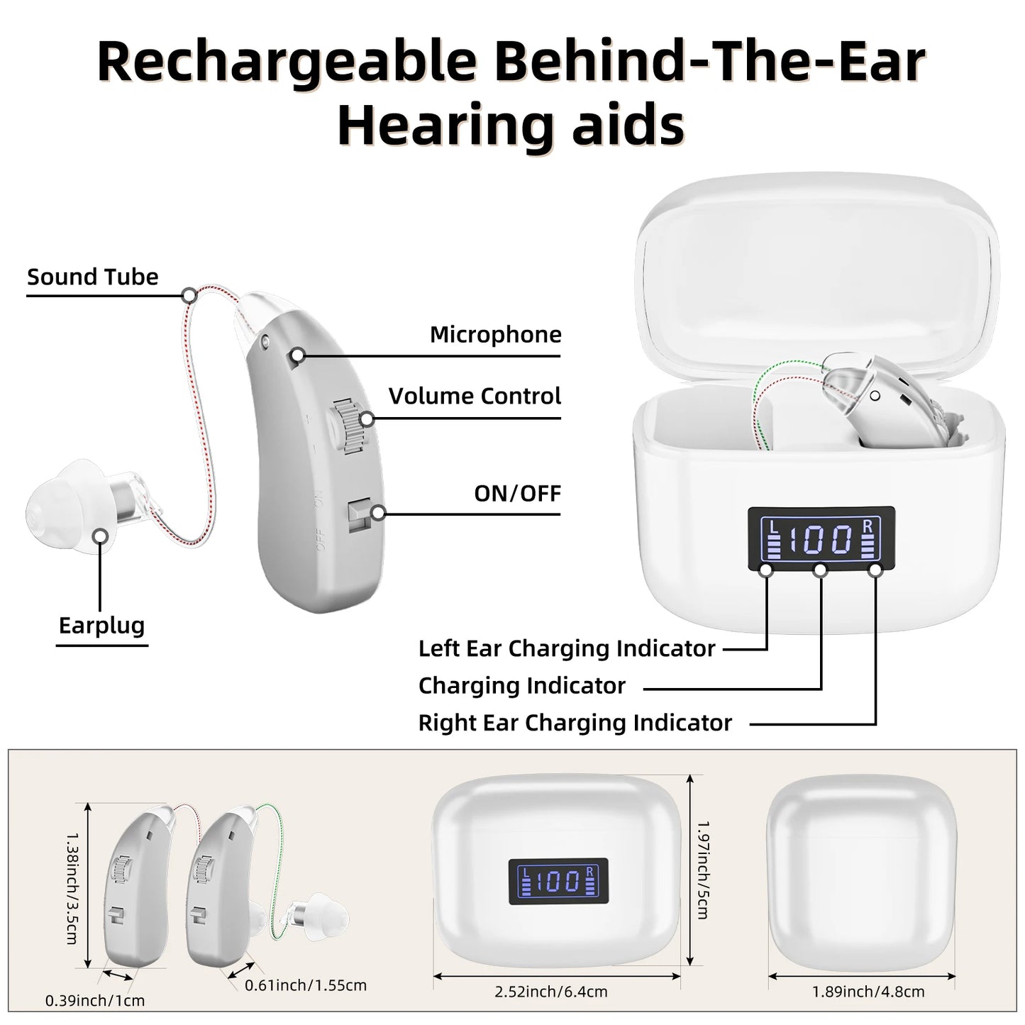 KF Concept Rechargeable Behind The Ear Hearing Aid For Adults