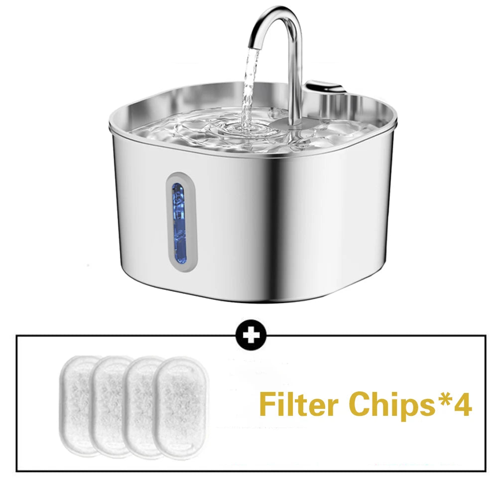 Stainless Steel Cat Water Fountain With LED Window Silent Flow