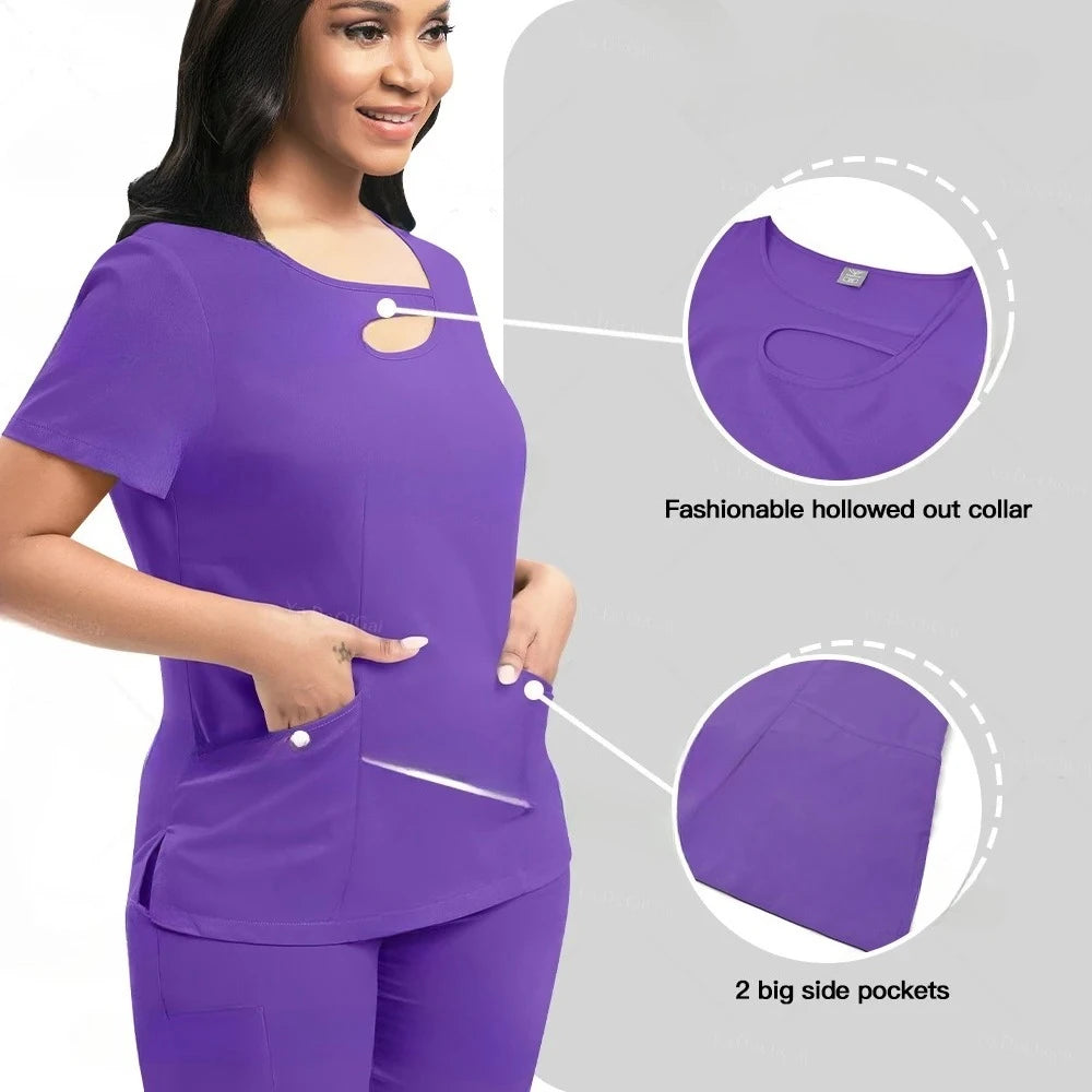 None Womens Medical Scrubs Set Nurses Uniform Jogger Pants