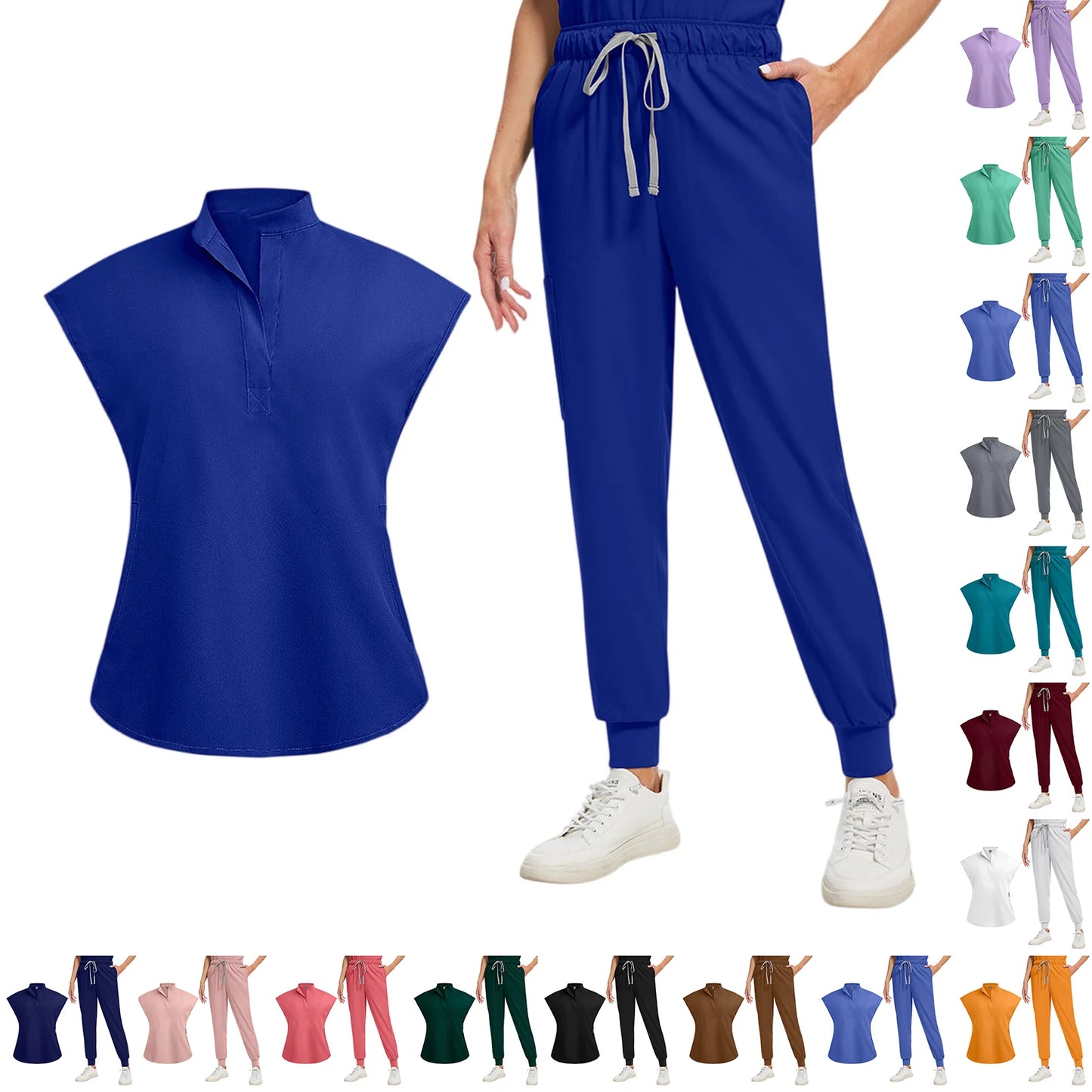 Professional Short Sleeve Scrubs Uniform V Neck Unisex Medical Workwear