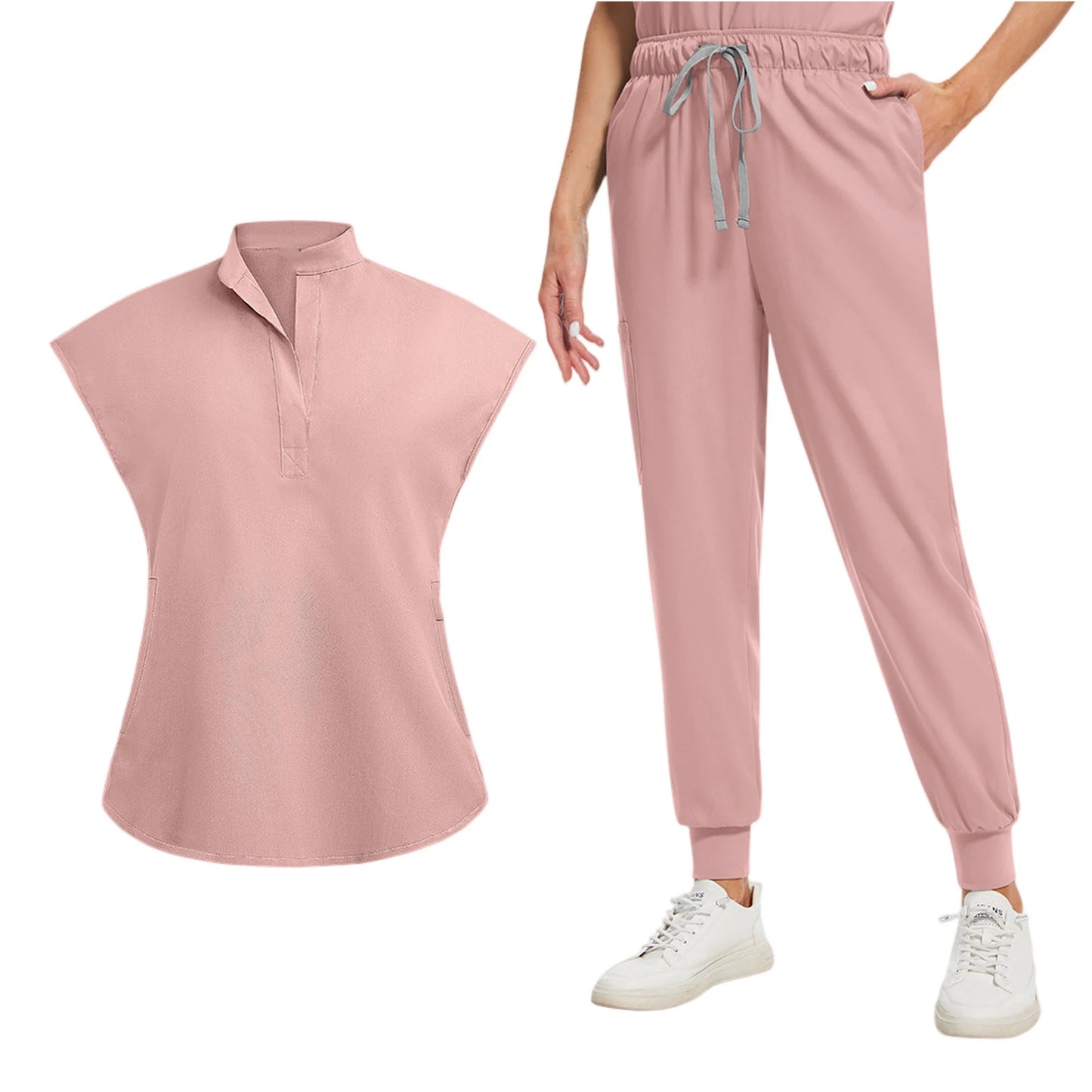Professional Short Sleeve Scrubs Uniform V Neck Unisex Medical Workwear