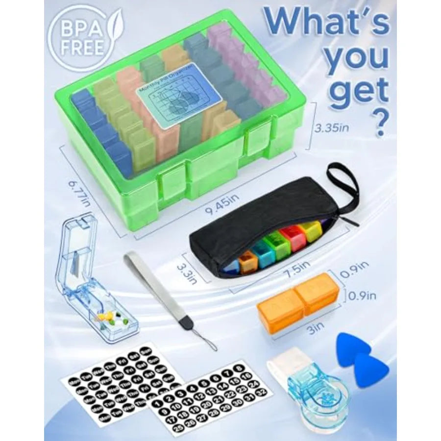 Monthly Pill Organizer Twice Daily With Pill Cutter Travel Bag