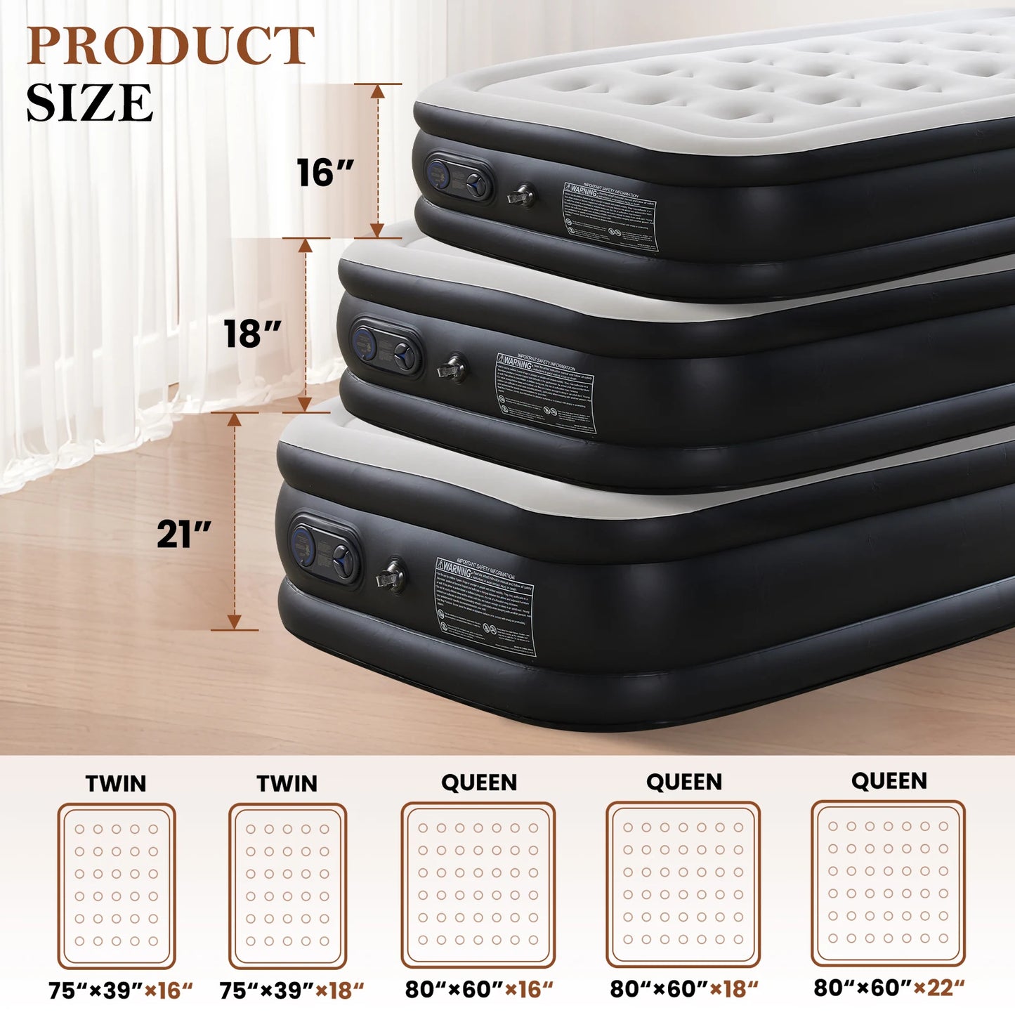 JHK Air Mattress Non Slip Bottom For Home Camping Comfort
