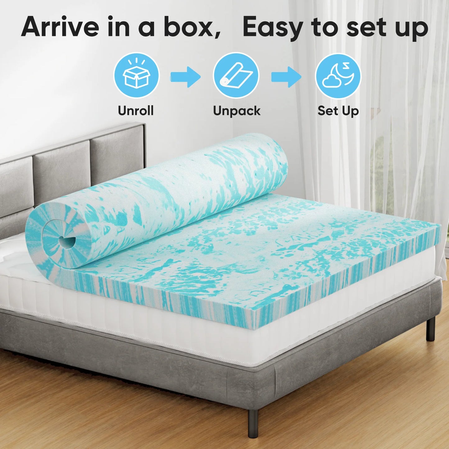 JHK Gel Memory Foam Mattress Topper for Bedroom Cooling Comfort