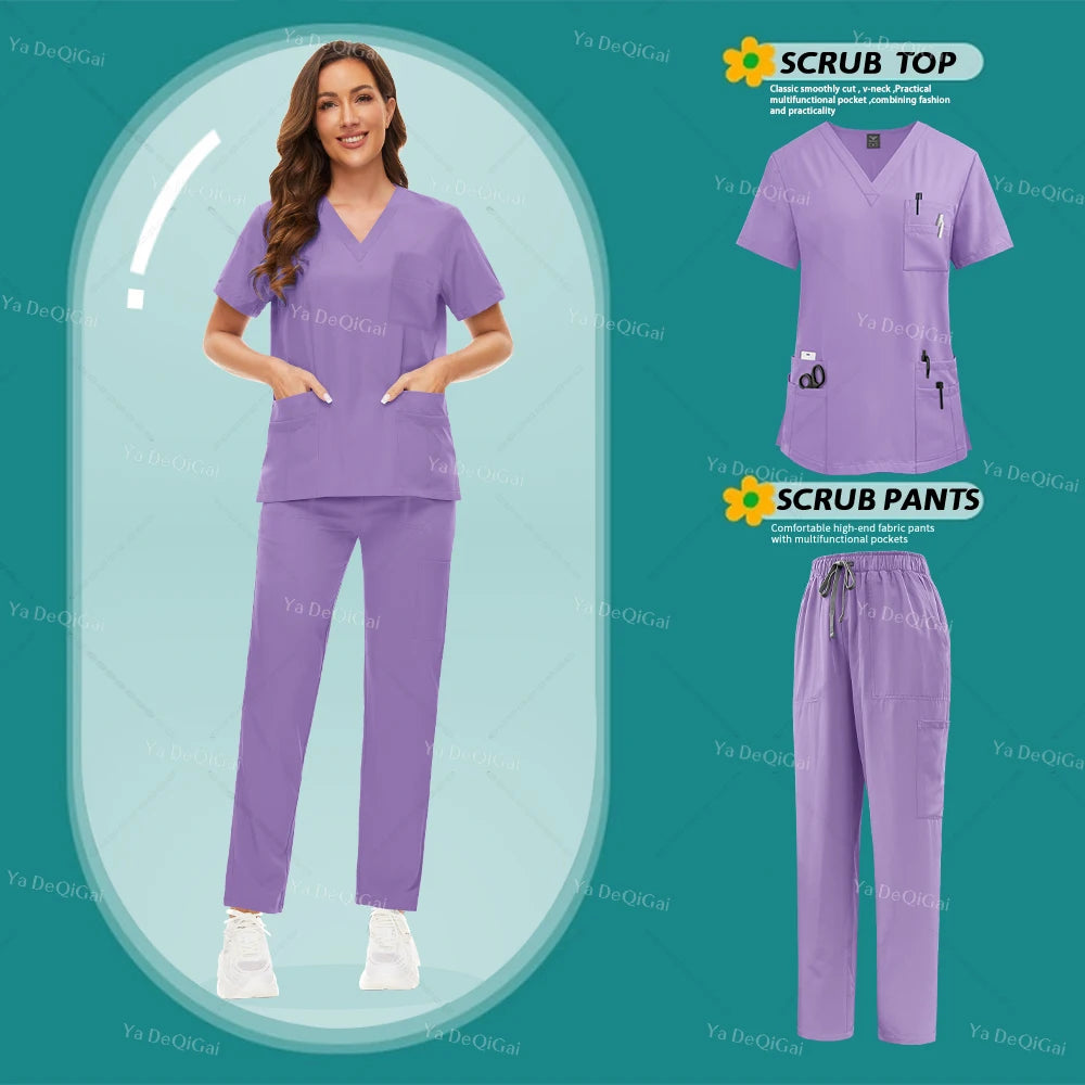 NONECN Unisex Medical Scrub Set for Nurses and Dentists