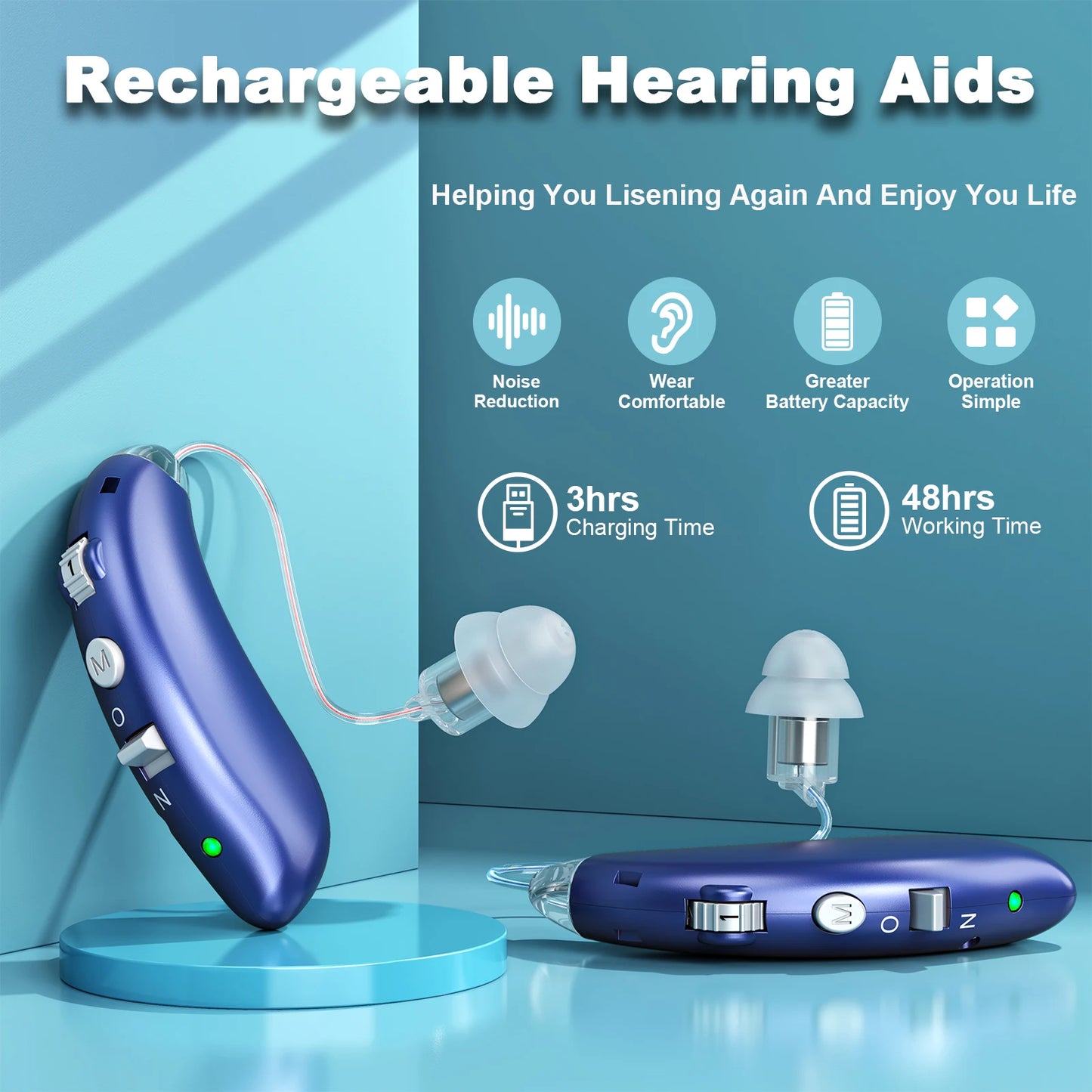K&FCOPTEE Behind The Ear Invisible Hearing Aids Rechargeable