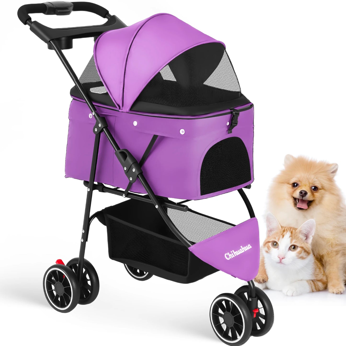 Chihuahua Pet Stroller For Small And Medium Dogs 3-Wheel Foldable
