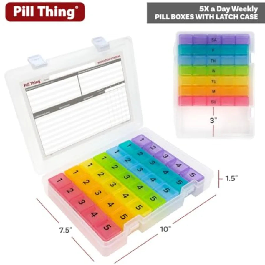 Five Times a Day Weekly Pill Box Organizer With Schedule