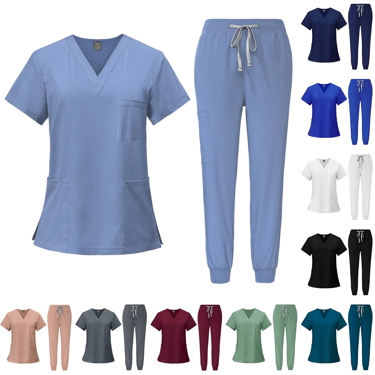 Eillysevens Women Nurse Uniform Quick-Dry V-Neck Short Sleeve Set