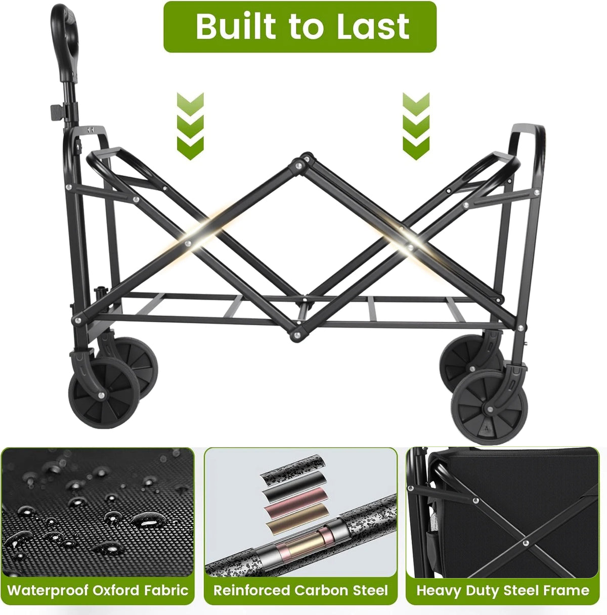Heavy Duty Foldable Utility Wagon All Terrain Wheels Cup Holder