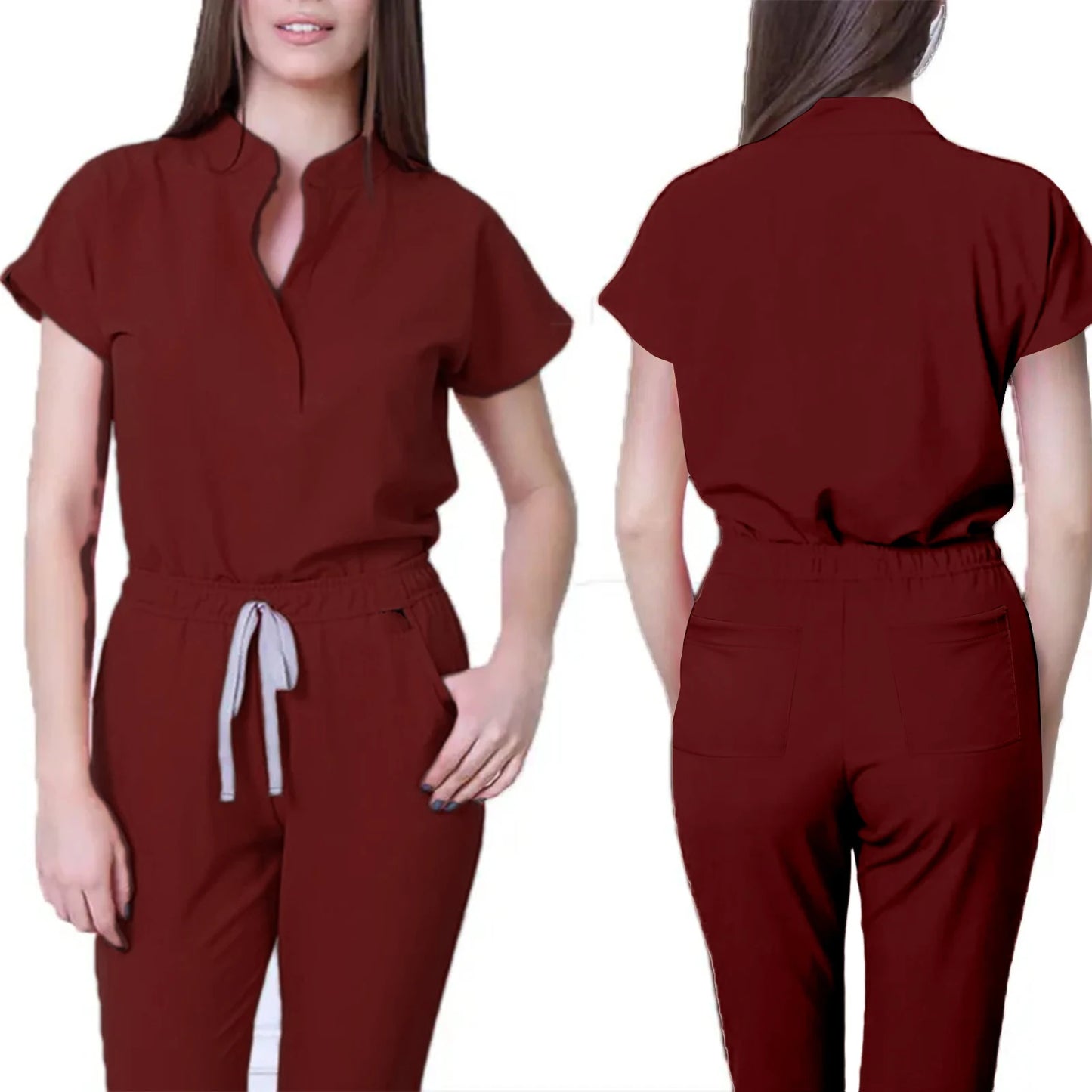 Nurse Jumpsuit Stand Collar Short Sleeve Medical Uniform Workwear