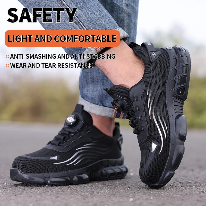 Air Cushion Soft Sole Mens Steel Toe Safety Shoes Breathable