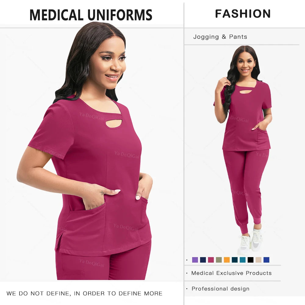 None Womens Medical Scrubs Set Nurses Uniform Jogger Pants