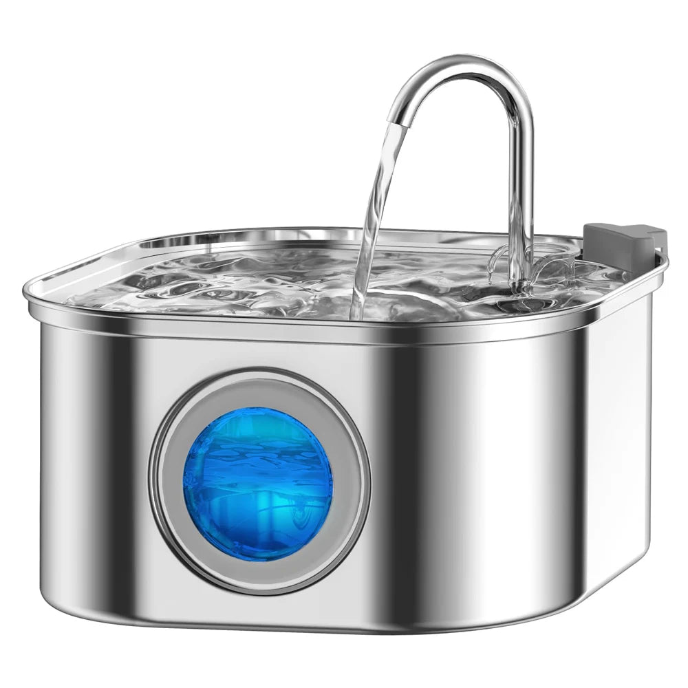 Stainless Steel Pet Water Feeder With Visual Window Drinking Bowl