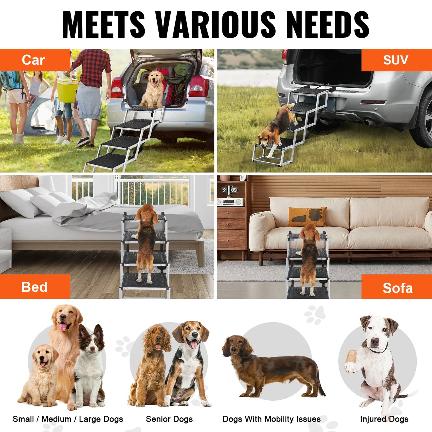 SucceBuy Dog Car Stair Folding Portable Pet Steps Aluminum
