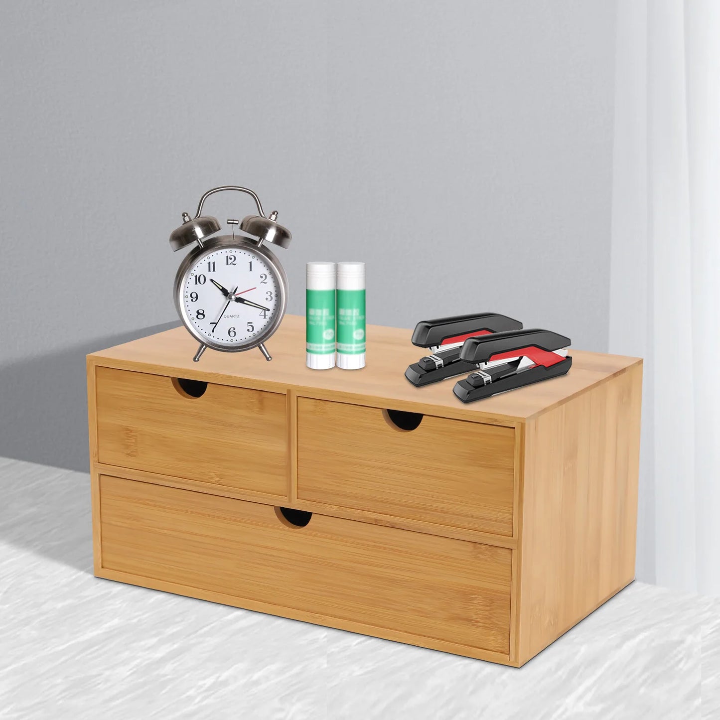 Bamboo Desk Drawer Organizer 3 Drawer Tabletop Storage Box