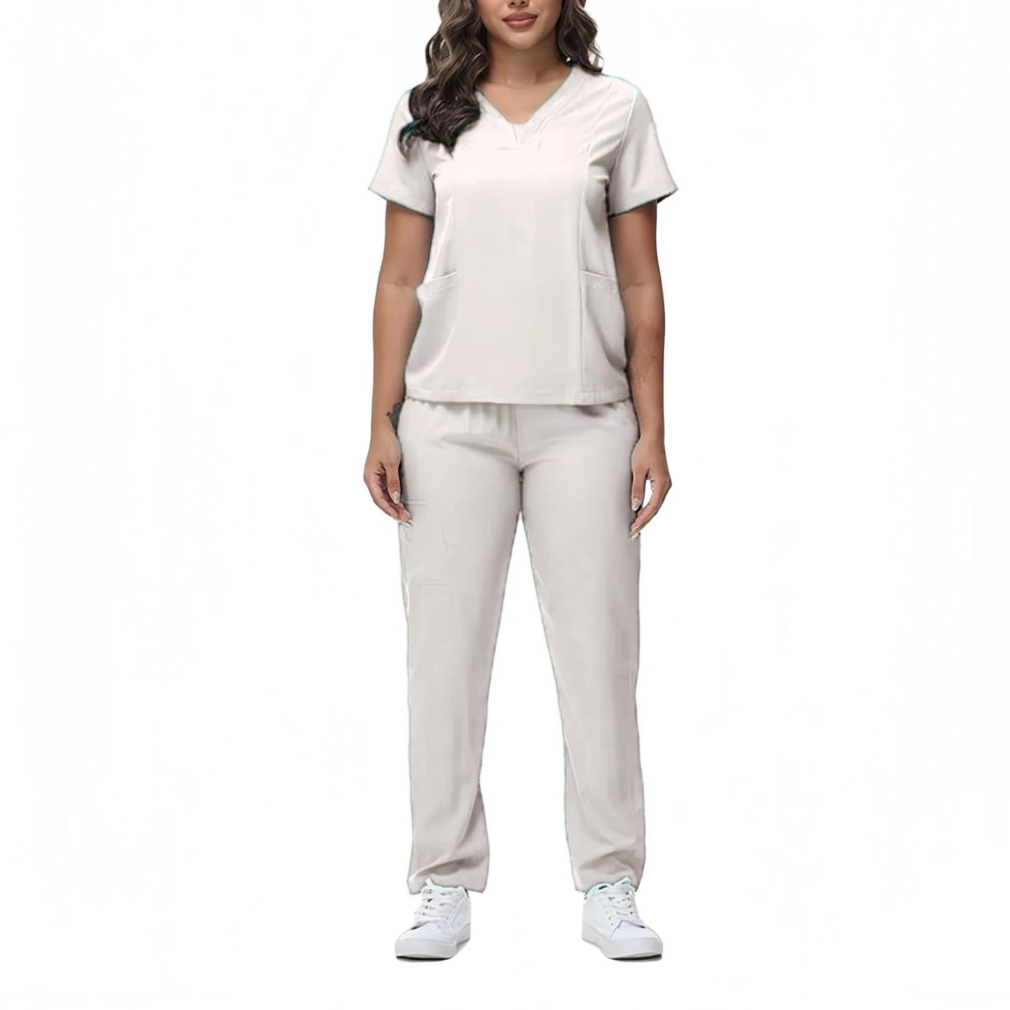 Women's Nurse Scrub Set V Neck Short Sleeve Medical Uniform