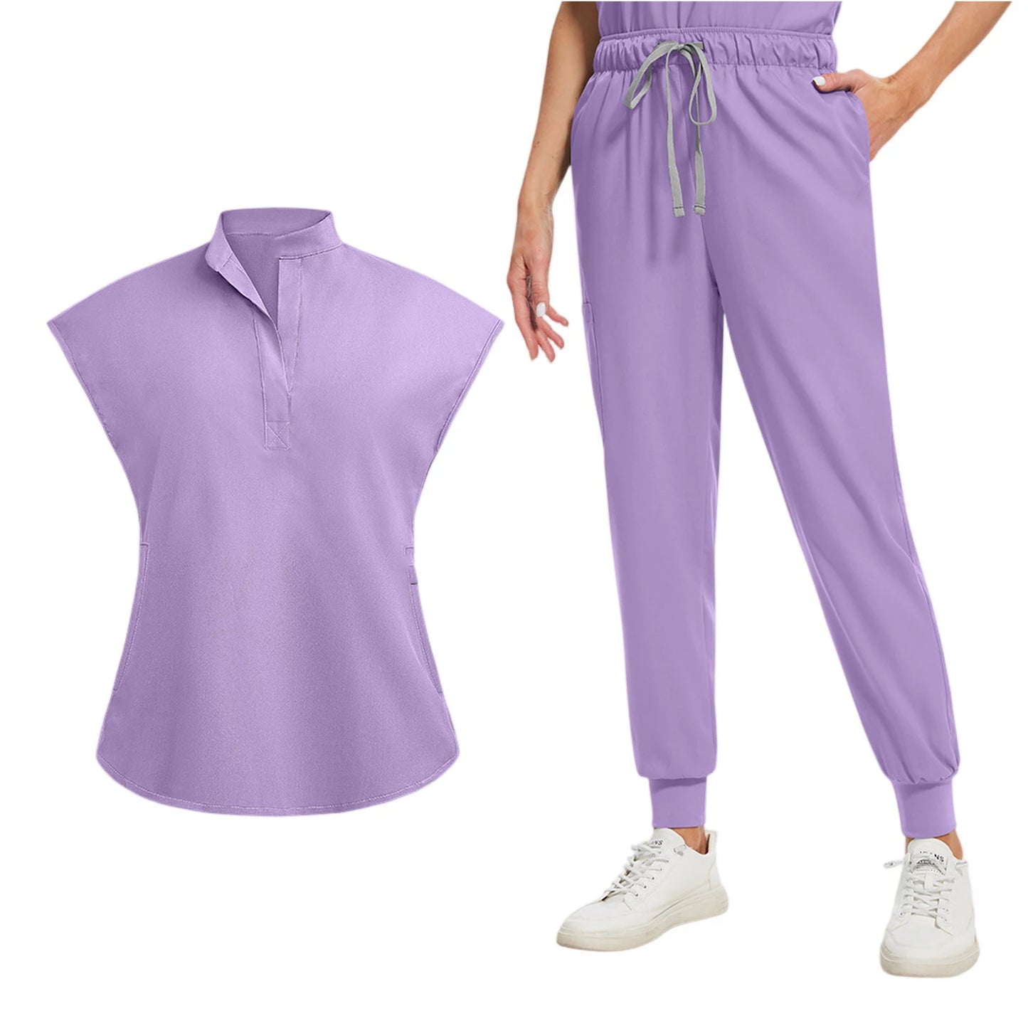 Professional Short Sleeve Scrubs Uniform V Neck Unisex Medical Workwear