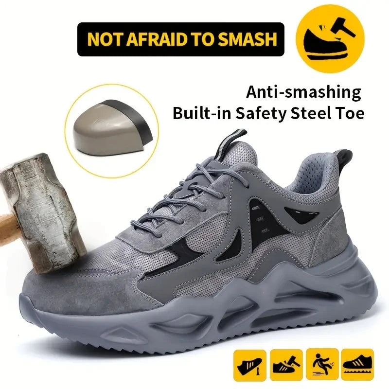 Men's Comfortable Soft-Soled Puncture Resistant Metal-Toe Work Shoes