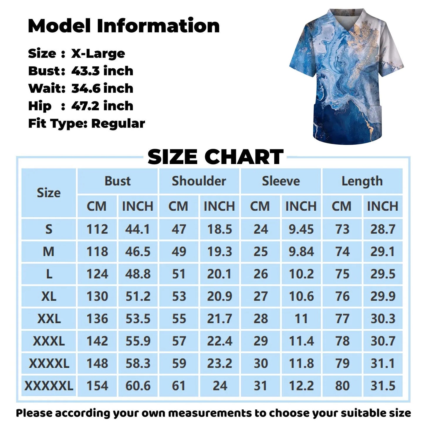 Eillysevens Nurse Uniform Top Gradient Print V Neck Chest Pocket Breathable