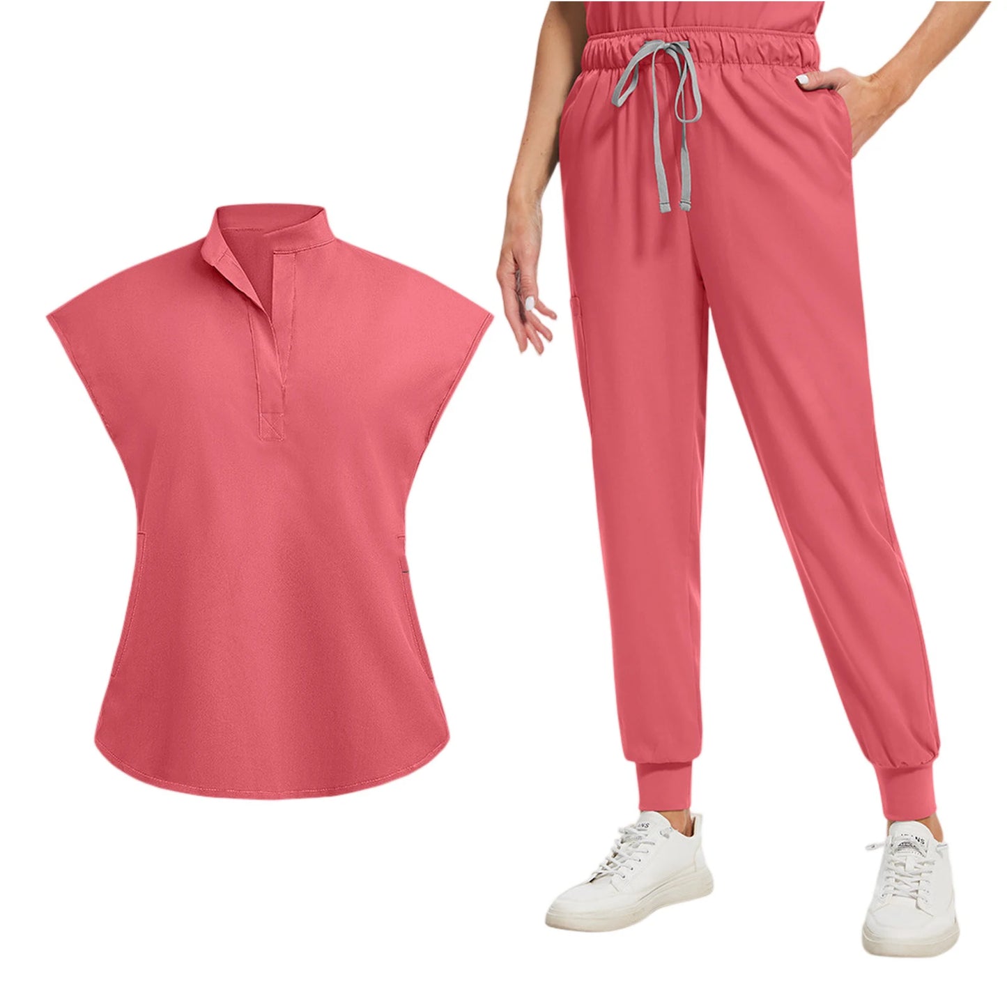 Professional Short Sleeve Scrubs Uniform V Neck Unisex Medical Workwear