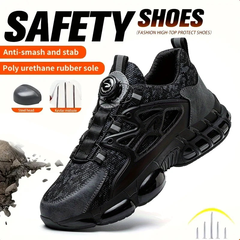 Stab-Proof Work Shoes With Elastic Buttons And Lace-Up For Men