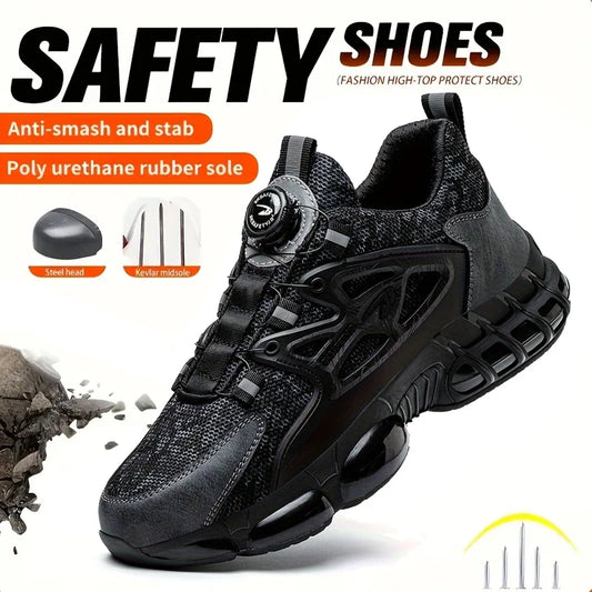 Stab-Proof Work Shoes With Elastic Buttons And Lace-Up For Men