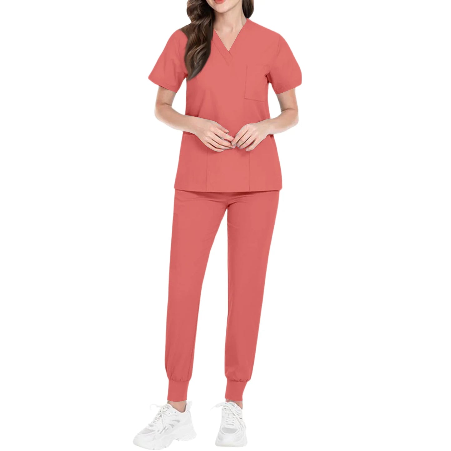 Women's Nurse Scrub Set V-Neck Short Sleeve Medical Uniform