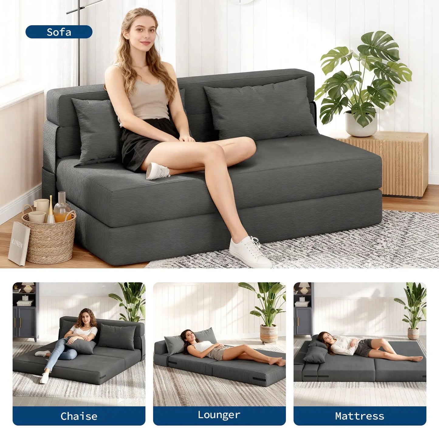 HobbyLane 4-in-1 Folding Sofa Bed Convertible Sleeper Loveseat Couch