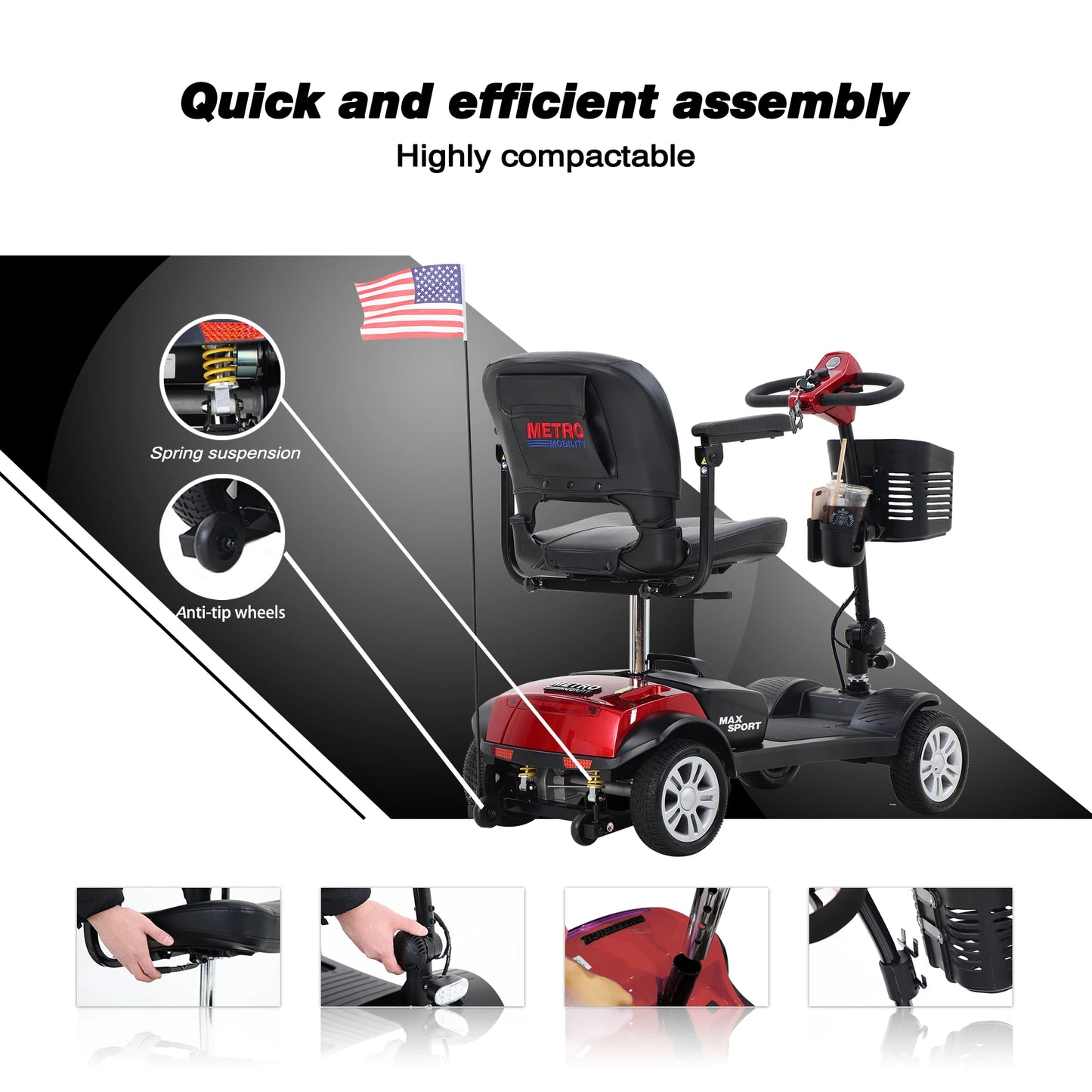 Compact 4-Wheel Mobility Scooter With LED Lights And Solid Tyres