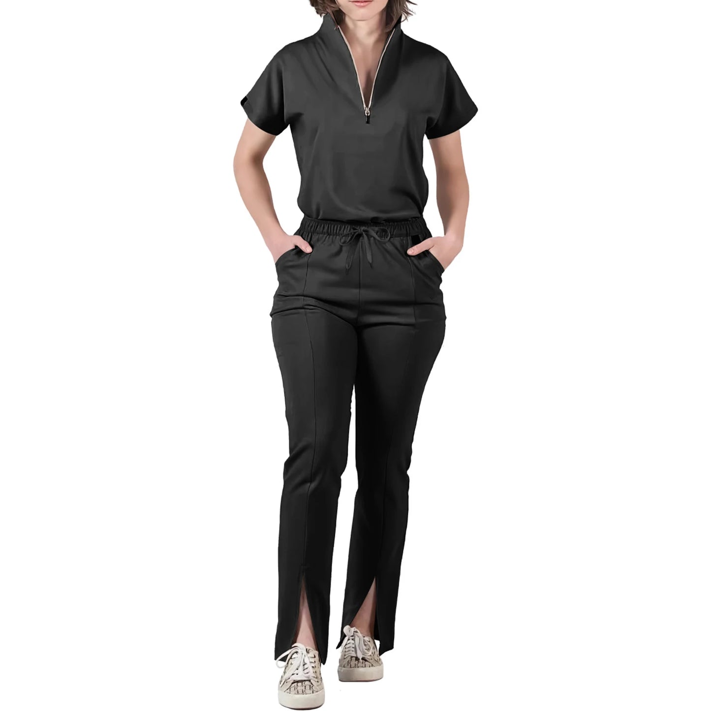 Nurse Scrub Set V-Neck Half Zip Short Sleeve Professional Workwear